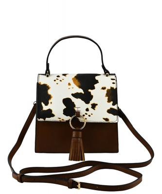 Fashion Ring Tassel Flap Crossbody Satchel PF706 BROWN COW/